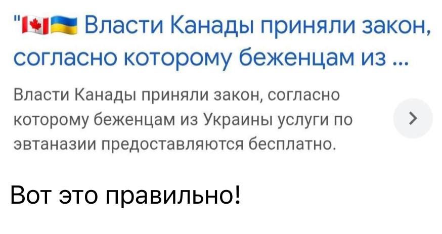 Власти Канады приняли закон, согласно которому беженцам из Украины услуги по эвтаназии предоставляются бесплатно.