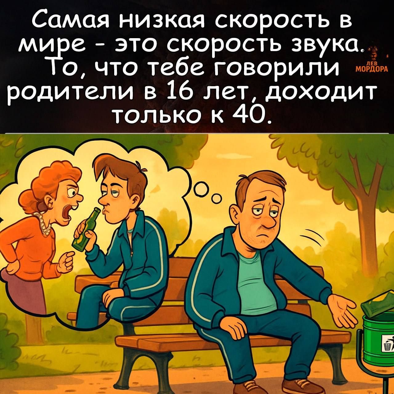 Самая низкая скорость в мире - это скорость звука. То, что тебе говорили родители в 16 лет, доходит только к 40.