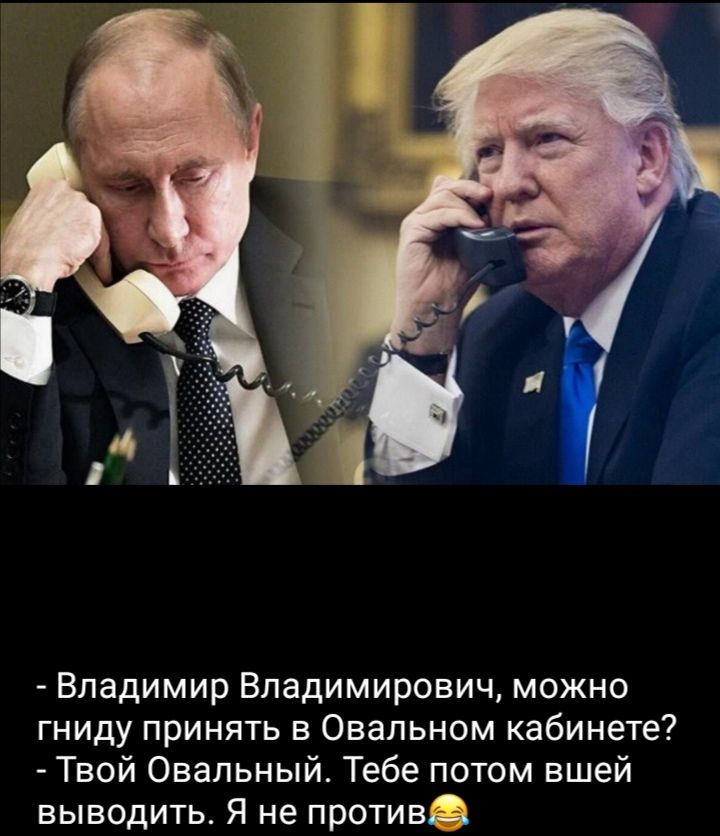 - Владимир Владимирович, можно гниду принять в Ovalом кабинете?
- Твой Ovalный. Тебе потом рысью выводить. Я не против.😂