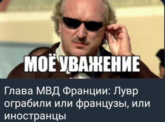 МОЁ УВАЖЕНИЕ
Глава МВД Франции: Лувр ограбили или французы, или иностранцы