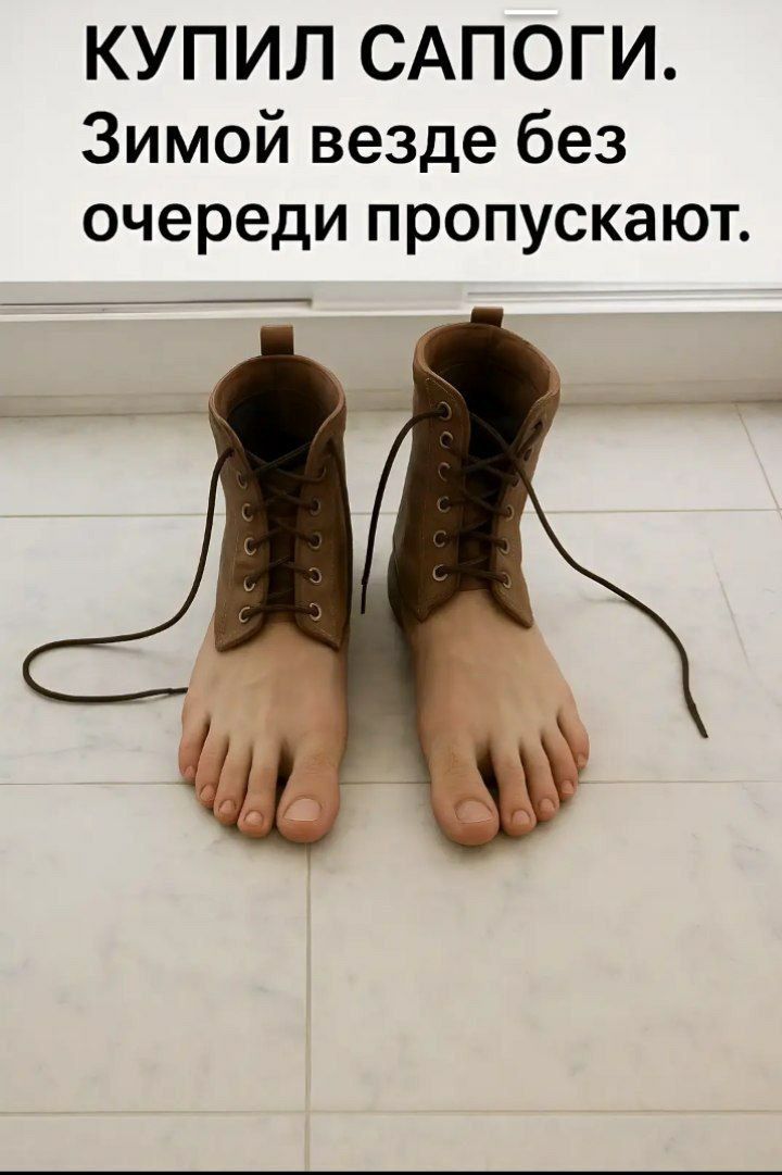 КУПИЛ САПОГИ.
Зимой везде без очереди пропускают.