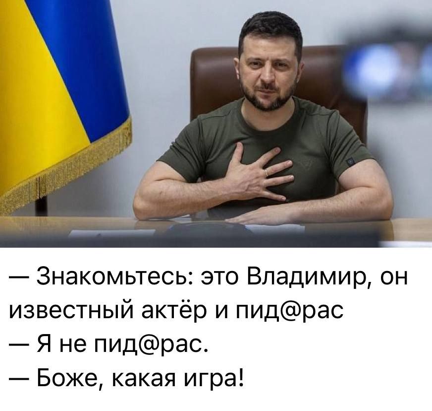 — Знакомьтесь: это Владимир, он известный актёр и пид@рас — Я не пид@рас. — Боже, какая игра!