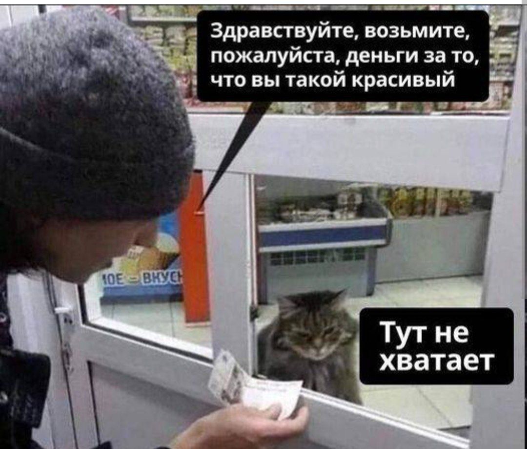 Здравствуйте, возьмите, пожалуйста, деньги за то, что вы такой красивый. Тут не хватает