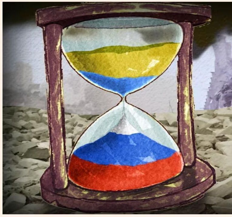 Иллюстрация песочных часов с цветным песком на каменном фоне.