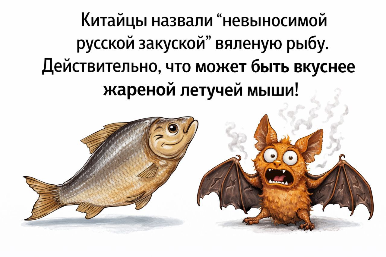 Китайцы назвали “невыносимой русской закуской” вяленую рыбу. Действительно, что может быть вкуснее жареной летучей мыши!