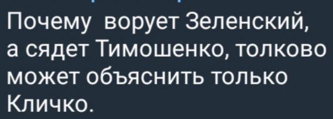 Почему ворует Зеленский, а сидят Тимошенко, толково может объяснить только Кличко.