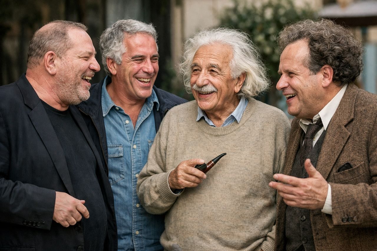 Четверо мужчин смеются вместе на улице.