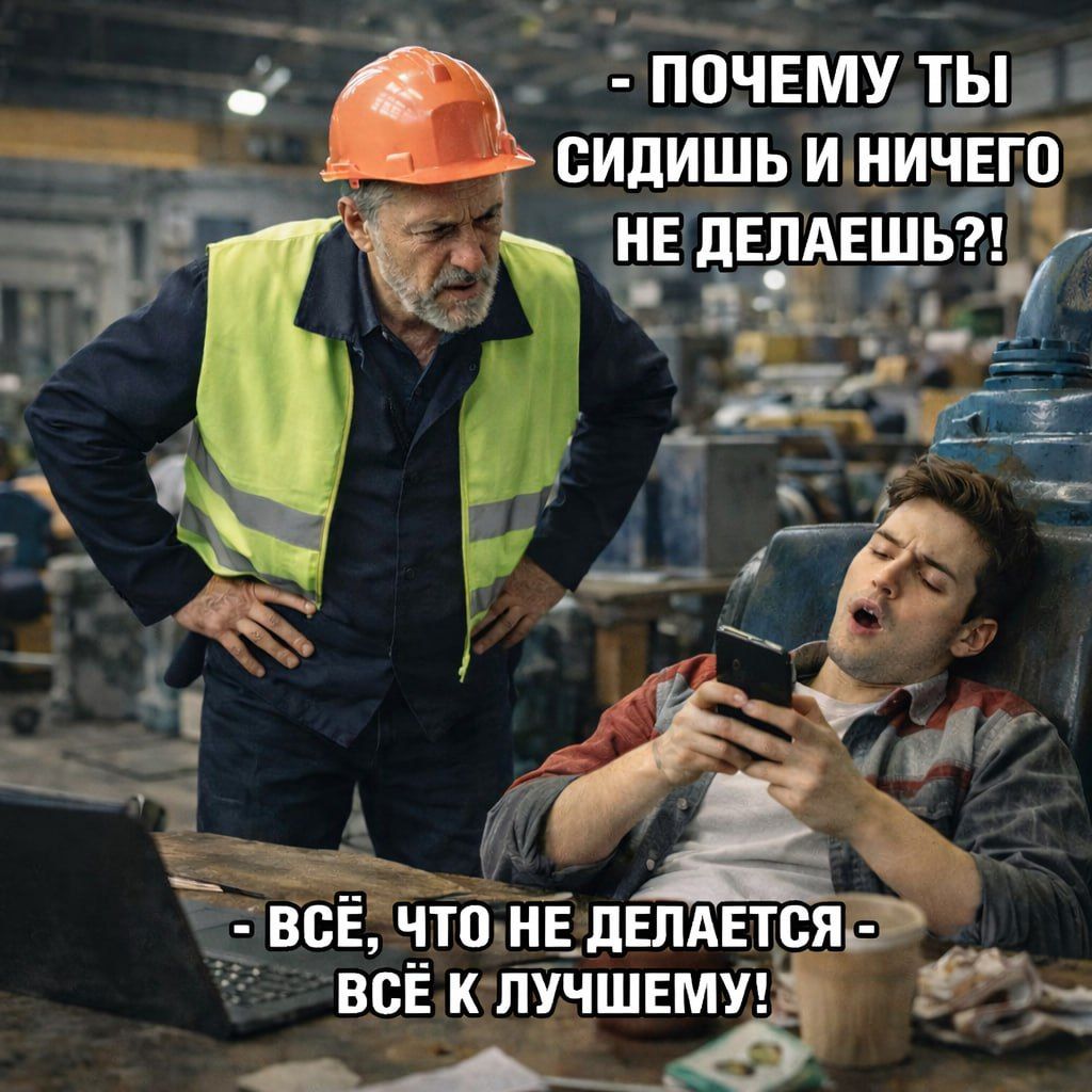 - ПОЧЕМУ ТЫ СИДИШЬ И НИЧЕГО НЕ ДЕЛАЕШЬ?!
- ВСЁ, ЧТО НЕ ДЕЛАЕТСЯ - ВСЁ К ЛУЧШЕМУ!