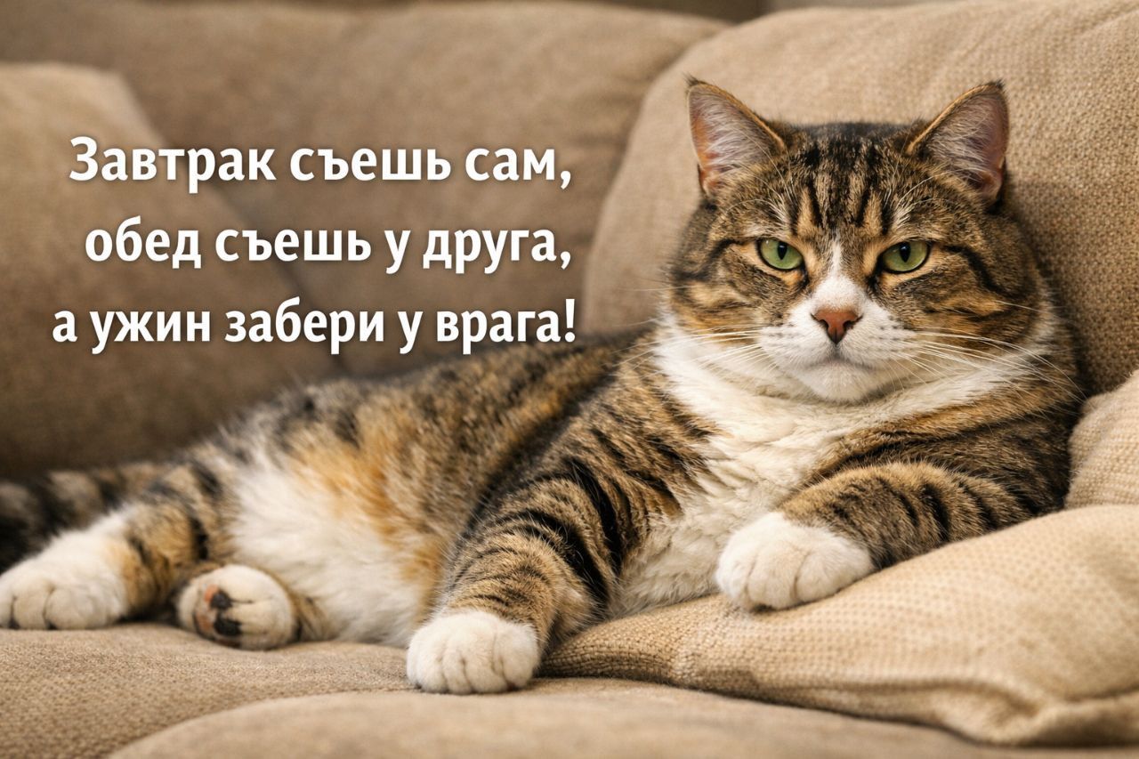 Завтрак съешь сам, обед съешь у друга, а ужин забери у врага!