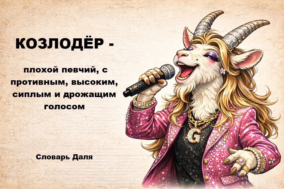 КОЗЛОДЁР -
плохой певчий, с противным, высоким, сиплым и дрожащим голосом
Словарь Даля