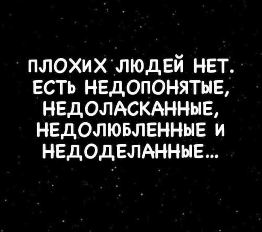 ПЛОХИХЛЮДЕЙ НЕТ ЕСТЬ НЕДОПОНЯТЫЕ НЕДОЛАСКАННЫЕ НЕДОЛЮБЛЕННЫЕ И НЕДОДЕЛАННЫЕ