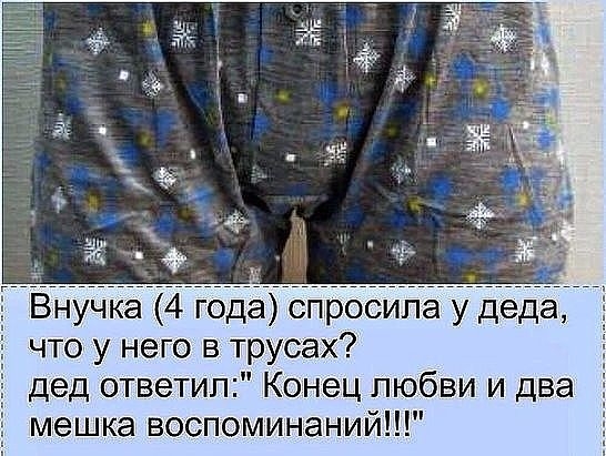 Внучка 4 года спросила у деда что у него в трусах дед ответил Конец любви и два мешка воспоминаний