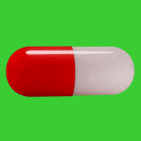 красно-белая капсула на зелёном фоне