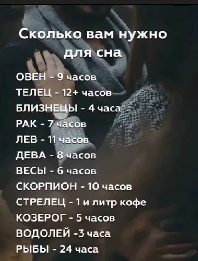 ВЕСЫ 6 часов СКОРПИОН 10 часов СТРЕЛЕЦ 1 и питр кофе КОЗЕРОГ 5 часов водолей 3 часа РЫБЫ 24 часа