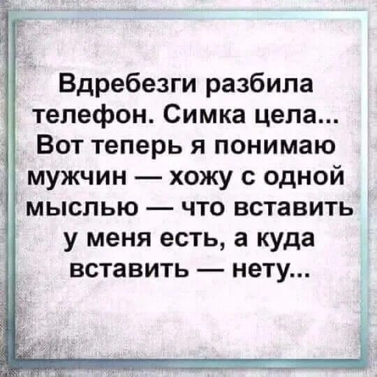 Вдребезги разбила телефон Симка цела Вот теперь я понимаю мужчин хожу с одной мыслью что вставить у меня есть а куда вставить нету