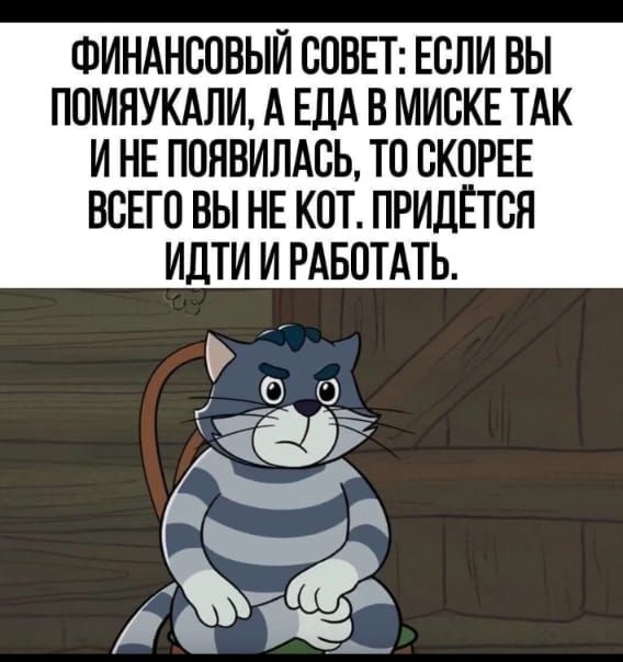ФИНАНСОВЫЙ СОВЕТ: ЕСЛИ ВЫ ПОМЯУКАЛИ, А ЕДА В МИСКЕ ТАК И НЕ ПОЯВИЛАСЬ, ТО СКОРЕЕ ВСЕГО ВЫ НЕ КОТ. ПРИДЕТСЯ ИДТИ И РАБОТАТЬ.
