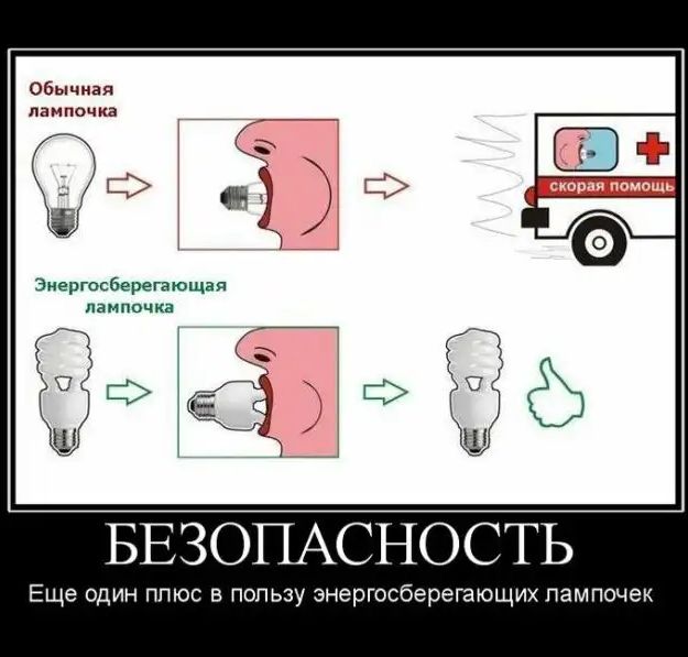 Обычная лампочка Энергосберегающяя лампочка ёё БЕЗОПАСНОСТЬ Еще адин плюс в пользу энергосберегающих пампочек