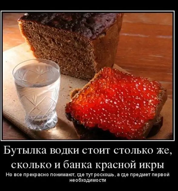Бутылка водки стоит столько же сколько и банка красной икры На все прекрасно понимают ща тутроскошь гдэ предмвт пярвой необходимости