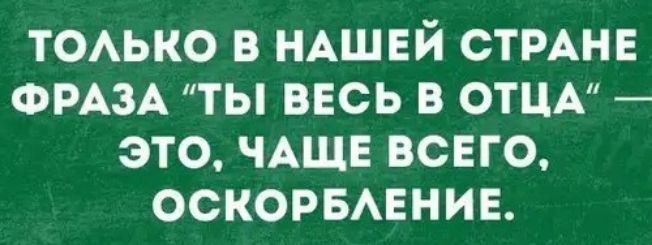 ТОАько в НАШЕЙ СТРАНЕ ФРАЗА ты ввсь в ОТЦА это ЧАЩЕ всего ОСКОРБАЕНИЕ