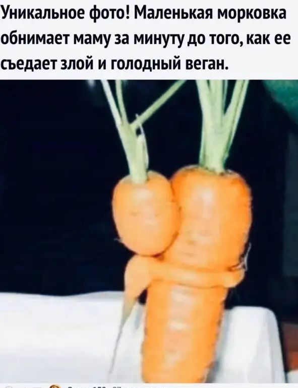 Уникальное фото Маленькая морковка обнимает маму за минуту до того как ее съедает злой и голодный веган