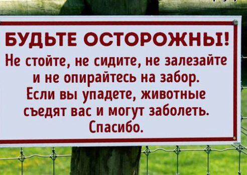 БУДЬТЕ ОСТОРОЖНЬ1 Не стойте ие сидите не залезайте и не опирайтесь на забор Если вы упадете животные съедят вас и могут заболеть Спасибо тет тт т т