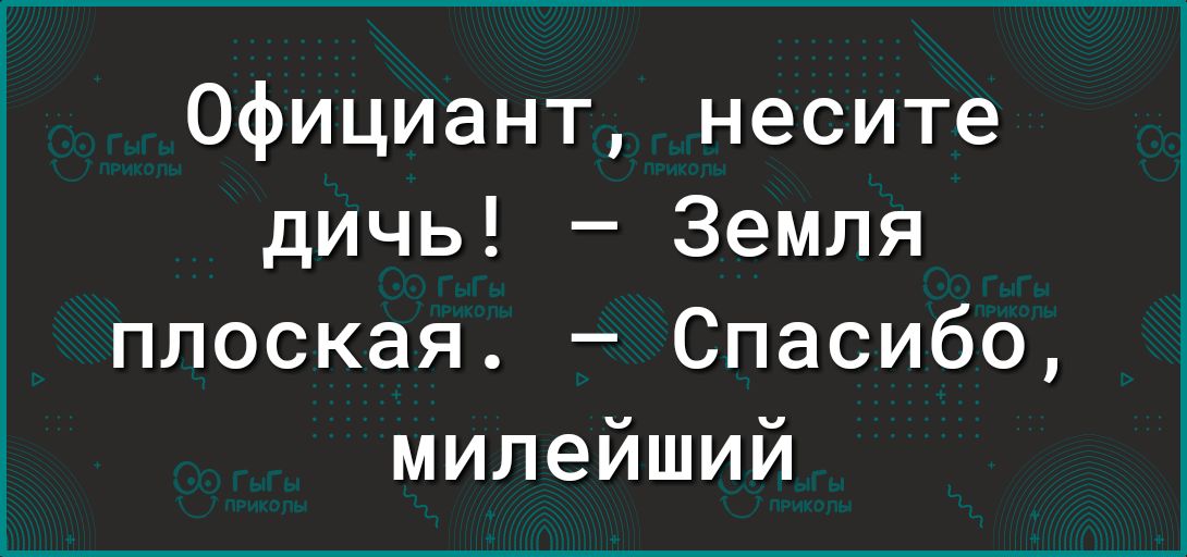 Официант несите дичь Земля плоская Спасибо милейший