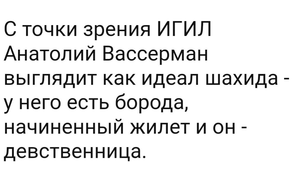 С точки зрения ИГИЛ Анатолий Вассерман выглядит как идеал шахида у него есть борода начиненный жилет и он девственница