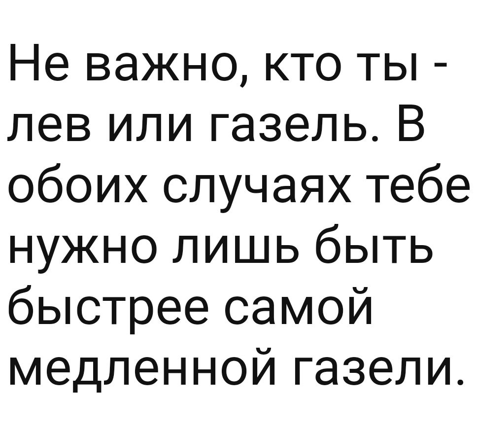 Не важно кто ты лев или газель В обоих случаях тебе нужно лишь быть быстрее самой медленной газели