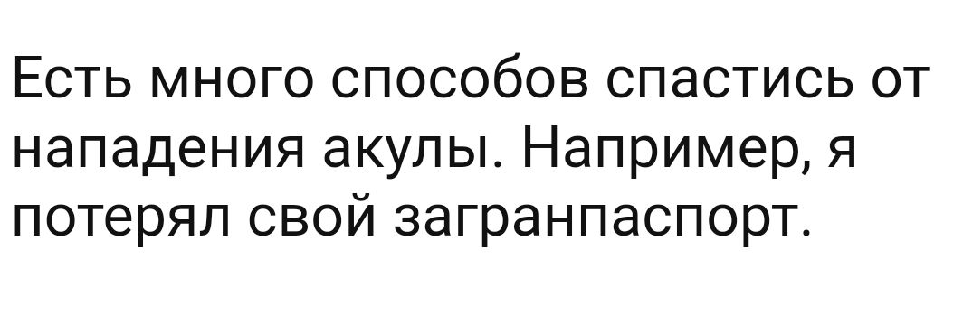 Есть много способов спастись от нападения акулы Например я потерял свой загранпаспорт