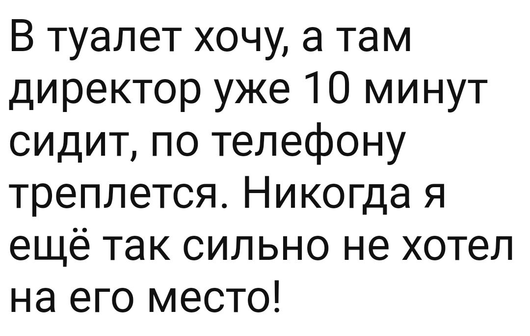 В туалет хочу а там директор уже 10 минут сидит по телефону треплется Никогда я ещё так сильно не хотел на его место