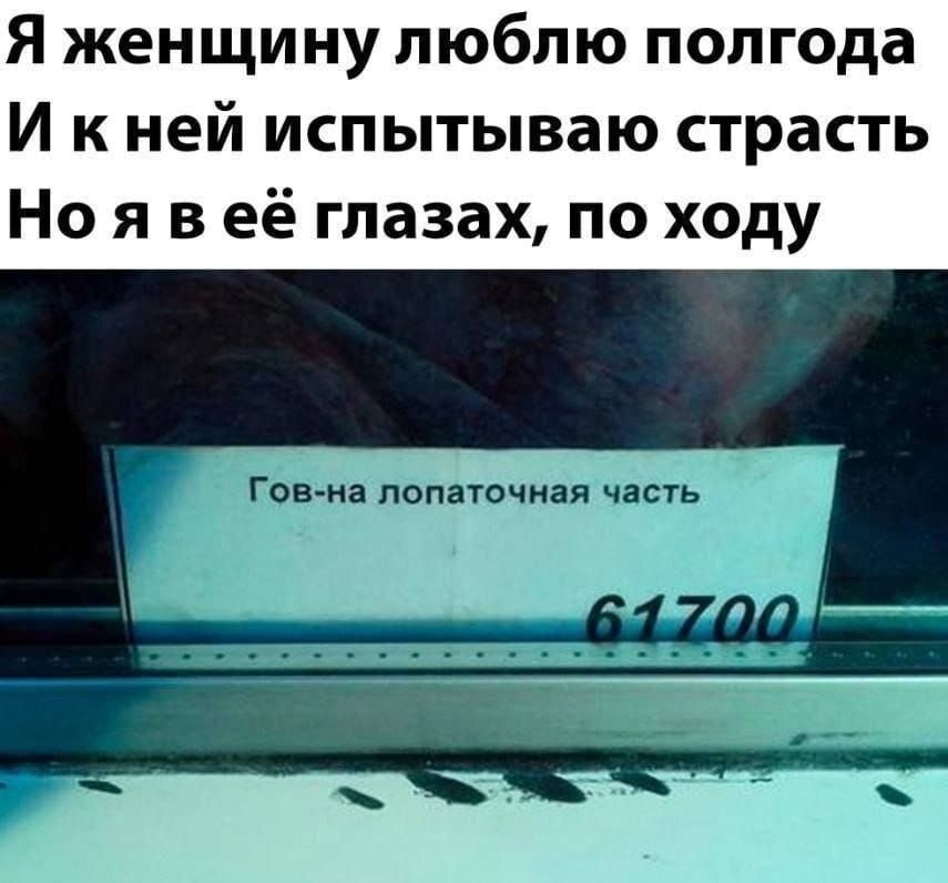 Я женщину люблю полгода
И к ней испытываю страсть
Но я в её глазах, по ходу
Гов-на лопаточная часть
61700