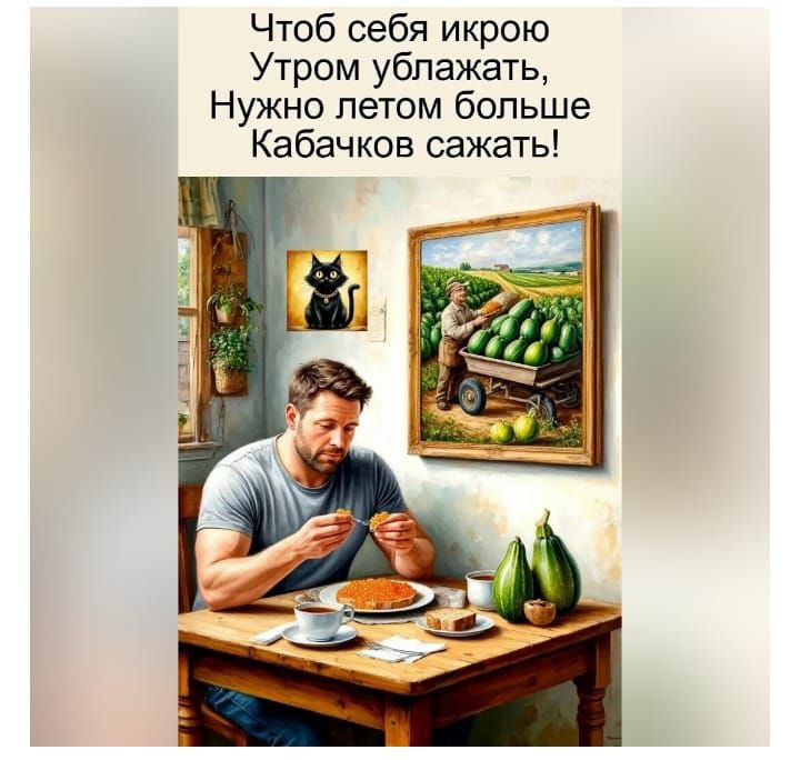 Чтобы себя икрою Утром убирать, Нужно летом больше Кабачков сажать!