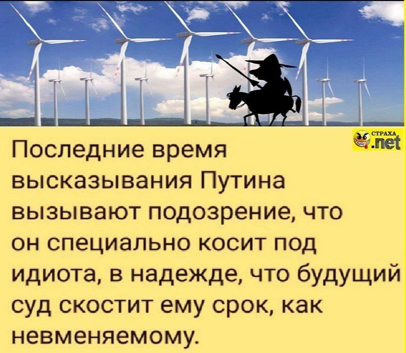 Последние время высказывания Путина вызывают подозрение что он специально косит под идиота в надежде что будущий суд скостит ему срок как невменяемому