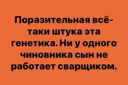 Поразительная всё-таки штука эта генетика. Ни у одного чиновника сын не работает сварщиком.