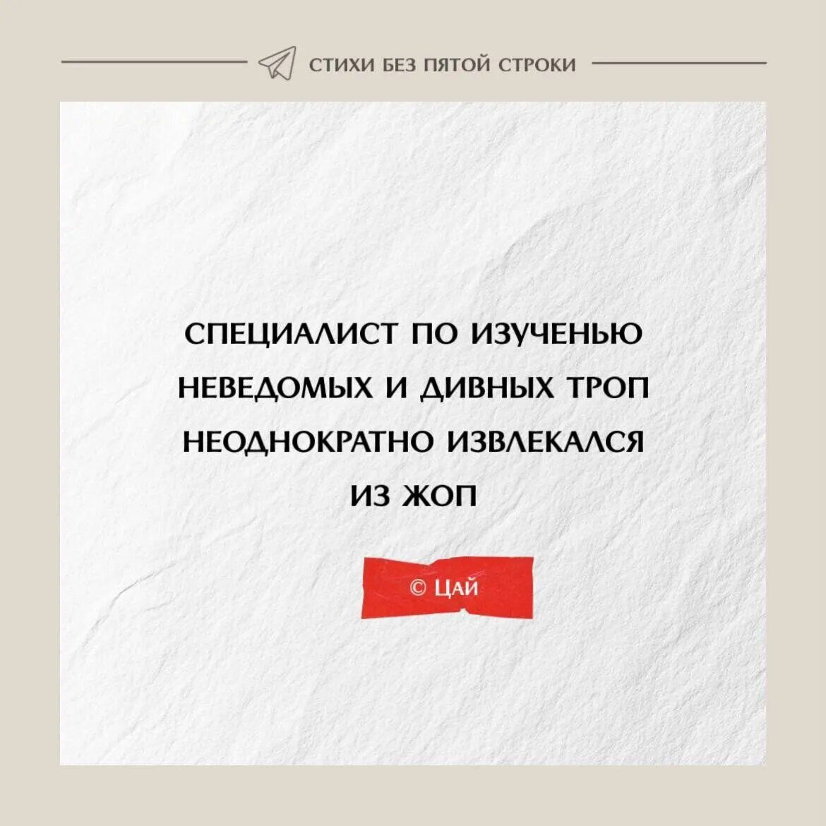 СПЕЦИАЛИСТ ПО ИЗУЧЕНЬЮ НЁВЕДОМЫХ И ДИВНЫХ ТРОП НЕОДНОКРАТНО ИЗВЛЕКАЛСЯ ИЗ ЖОП