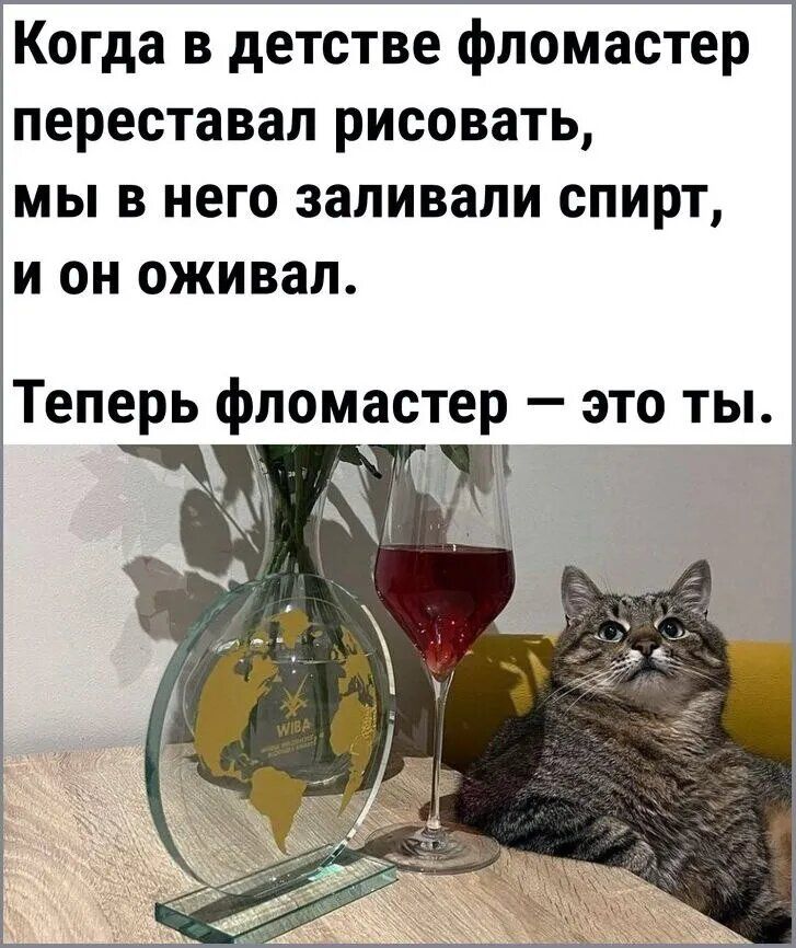 Когда в детстве фломастер переставал рисовать, мы в него заливали спирт, и он оживал.
Теперь фломастер — это ты.