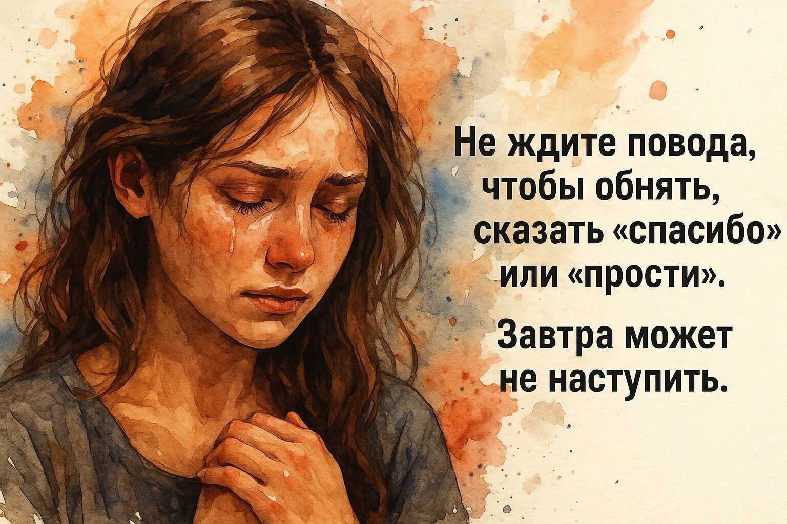 Не ждите повода, чтобы обнять, сказать «спасибо» или «прости». Завтра может не наступить.