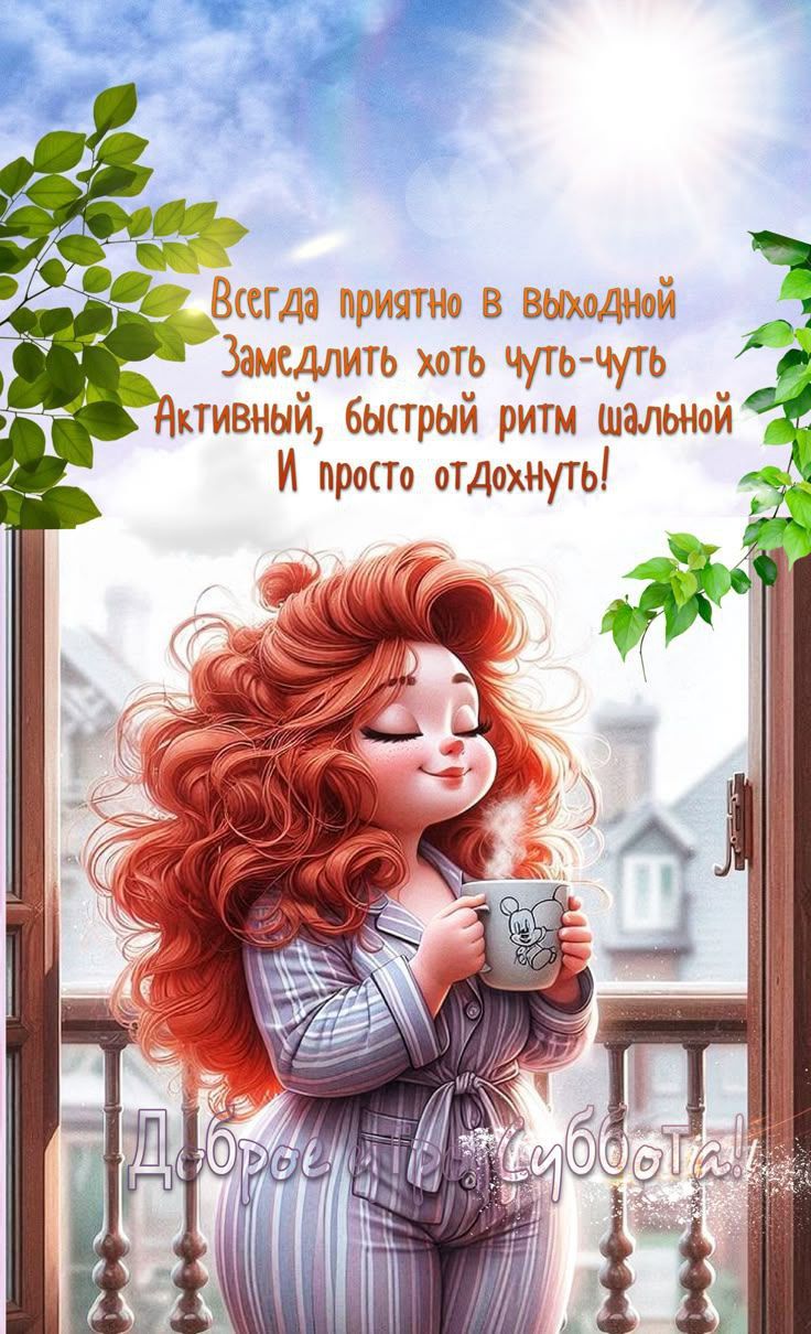 Всегда приятно в выходной Замедлить хоть чуть-чуть Активный, быстрый ритм шаляной И просто отдохнуть! Доброе утро!