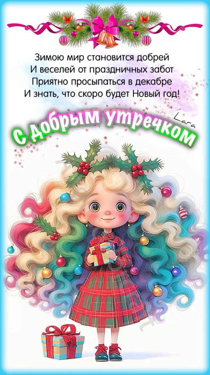 Зимою мир становится добрей
И веселее от праздничных забот
Приятно просыпаться в декабре
И знать, что скоро будет Новый год!
С ДОБРЫМ УТРЕЧКОМ