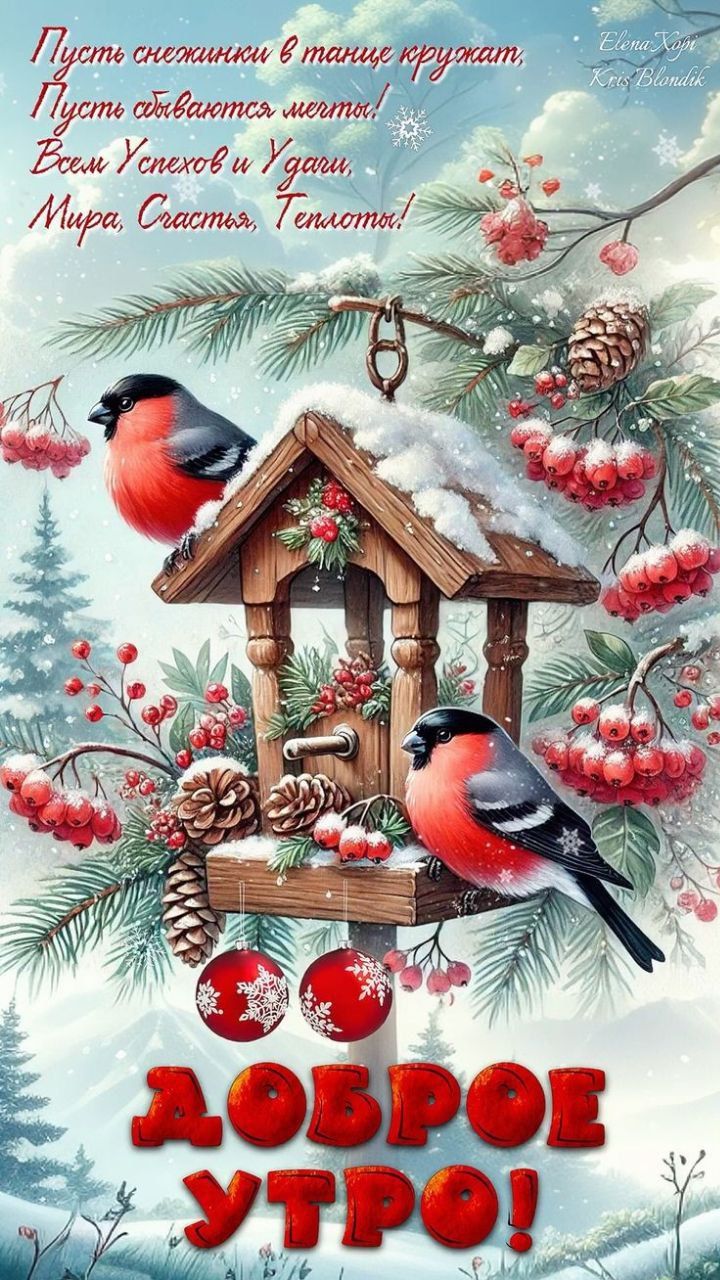 Пусть снежинки в танце кружат, Пусть сбывается мечта! Всем Успехов и Удачи, Мира, Счастья, Теплоты! ДОБРОЕ УТРО!