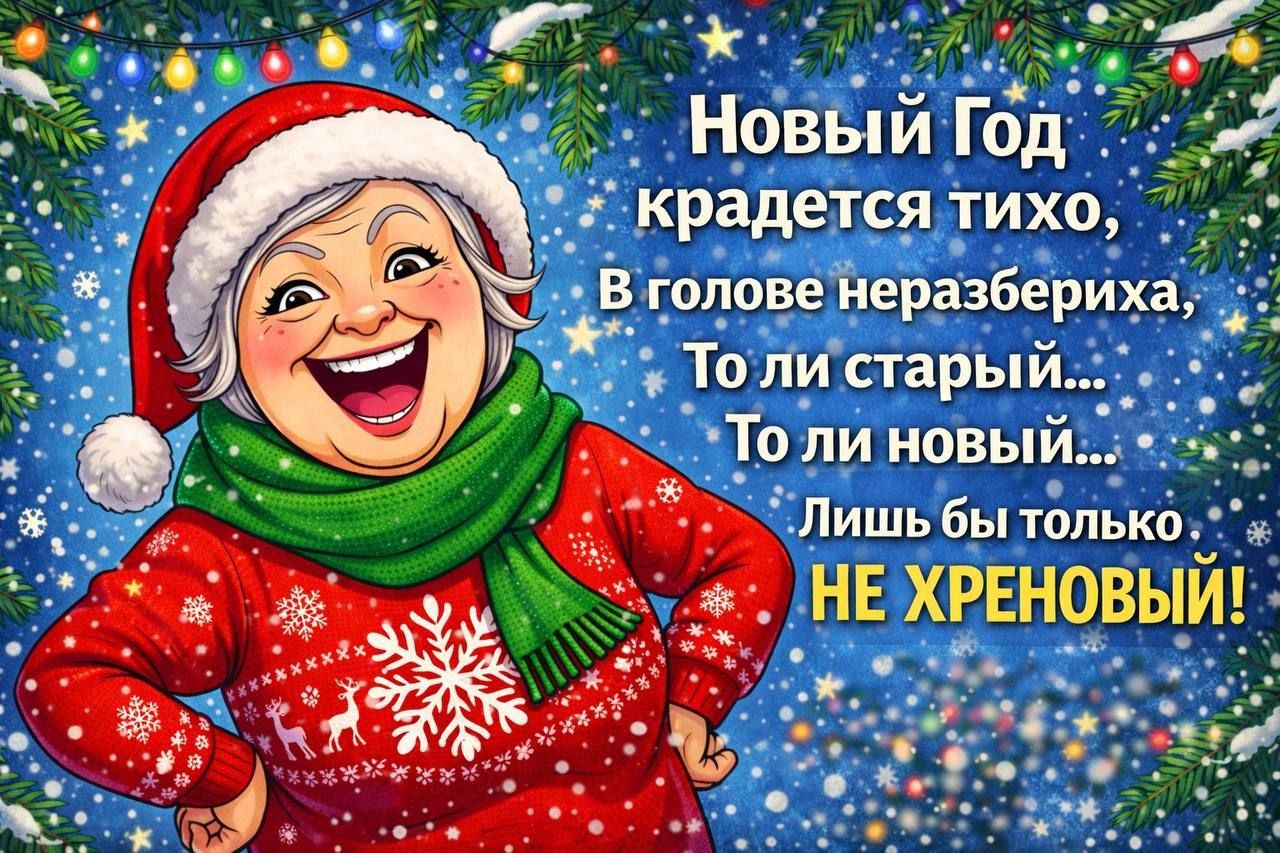 Новый Год крадется тихо, В голове неразбериха, То ли старый... То ли новый... Лишь бы только НЕ ХРЕНОВЫЙ!