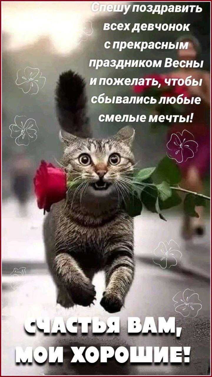 Спешу поздравить всех девчонок с прекрасным праздником Весны и пожелать, чтобы сбывались любые смелые мечты! Счастья вам, мои хорошие!