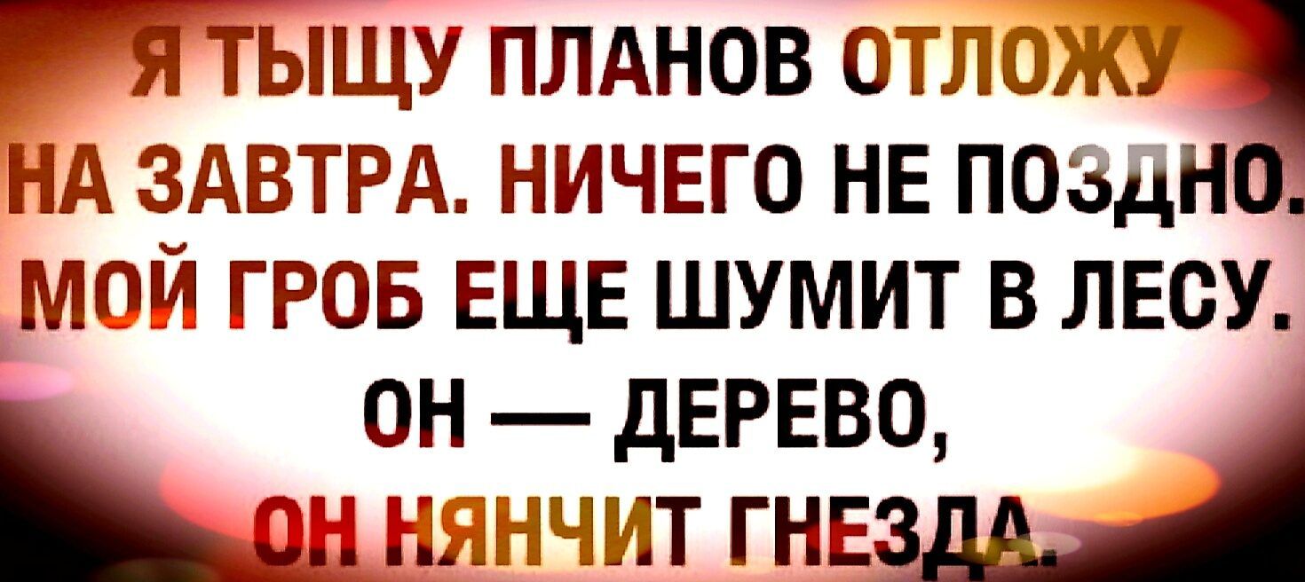 я тыщу плднов отложуч НА ЗАВТРА ничего не поздно Мой гров ЕЩЕ шумит в лесу он дЕРЕВО мычит гнев