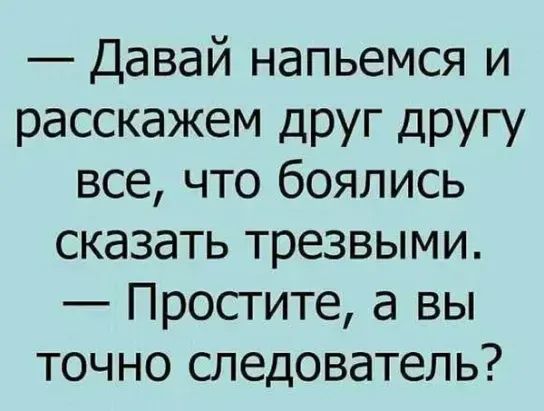 Давай напьемся и расскажем ЦРУг другу все что боялись сказать трезвыми Простите а вы точно следователь