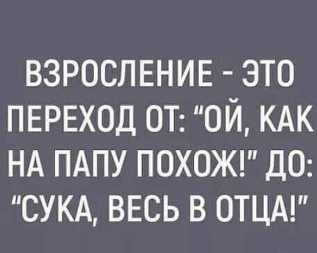 ВЗРОСЛЕНИЕ это ПЕРЕХОД ОТ ой КАК НА ПАПУ ПОХОЖ де СУКА весь в ОТЦА