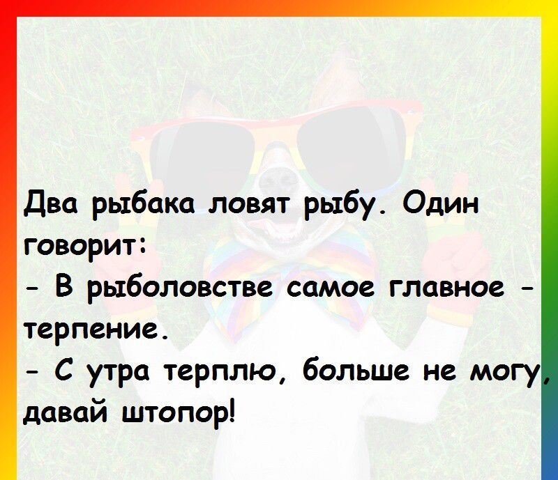 Два рыбака ловят рыбу Один говорит В рыболовстве самое главное терпение С утра терплю больше не мо давай штопор