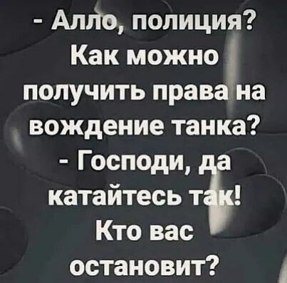 Алле полиция Как можно получить правана вождение танка Господи катайтесь тт Кто вас остановит