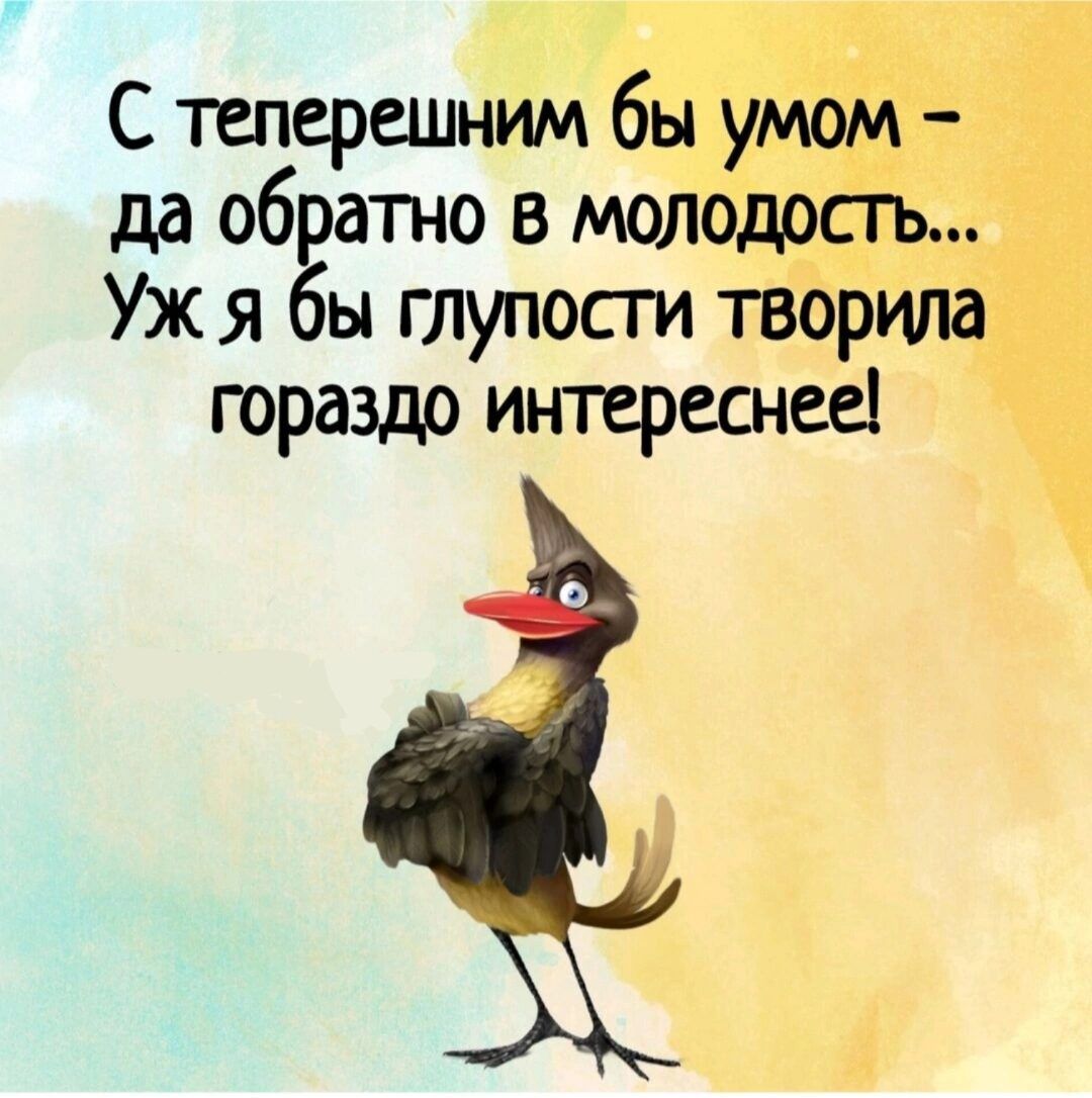 С теперешним бы умом да обратно в молодост Уж я бы глупости творила гораздо интереснее