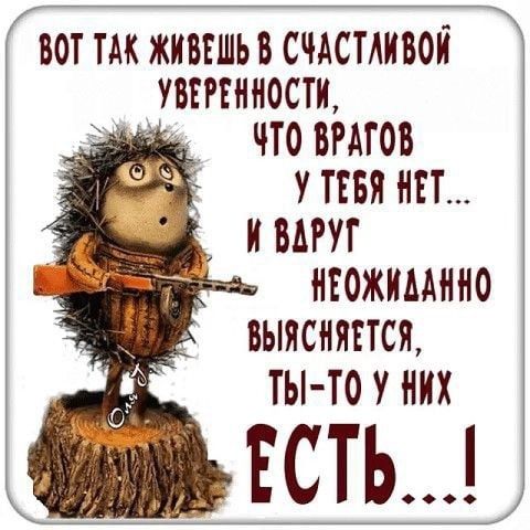 С воттак живешь В СчАСтАиво УВЕРЕННОСТИ эаще ЧТО ВРАГОВ О УТБ НРТ И ВАРУГ 4 а НЕОЖИВАННО ВЫЯСНЯЕТСЯ е 5 ТЫ ТО У НИХ ФИ ГСТЬ