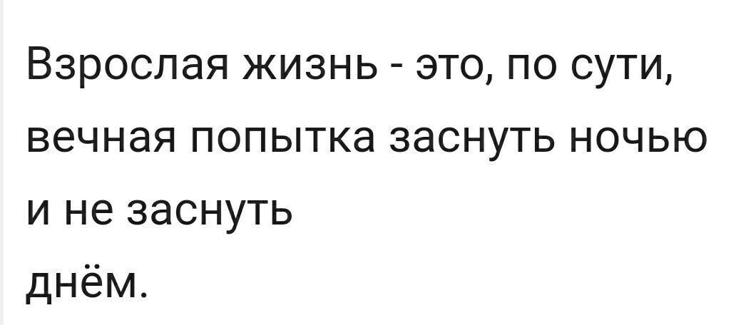 Взрослая жизнь это по сути вечная попытка заснуть ночью и не заснуть днём